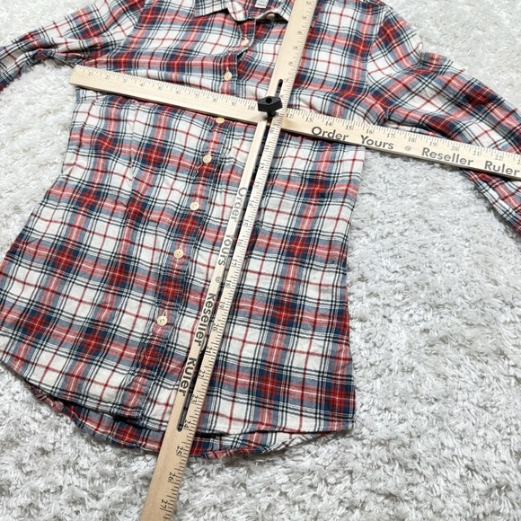 J. Crew Shirt Women's Size 0 Perfect Flannel Plaid Cotton Christmas Preppy Biho - Picture 7 of 10